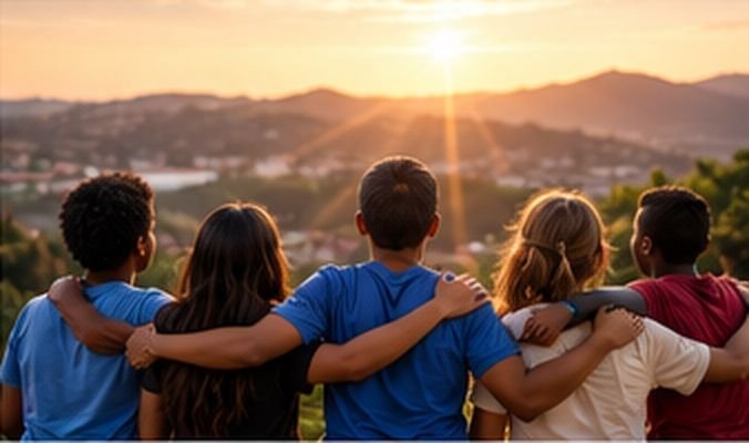 Grupo de pessoas da comunidade reunidas